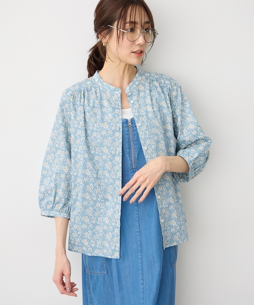 ブラウス シャツ 「Liberty」リバティプリントスタンドカラーシャツ レディースの画像