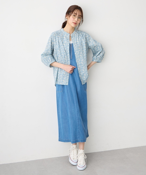 ブラウス シャツ 「Liberty」リバティプリントスタンドカラーシャツ レディースの画像