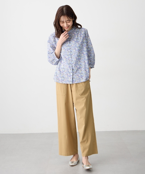 ブラウス シャツ 「Liberty」リバティプリントスタンドカラーシャツ レディースの画像
