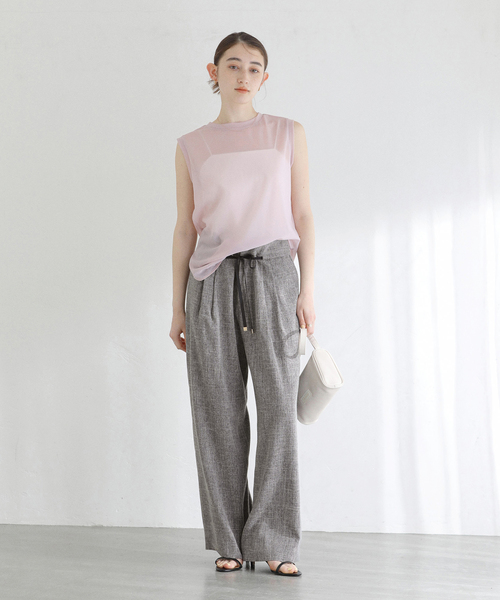 ワイドパンツ スラックス パンツ 「洗える」リボンワイドパンツ レディースの画像