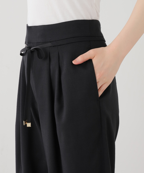 ワイドパンツ スラックス パンツ 「洗える」リボンワイドパンツ レディースの画像
