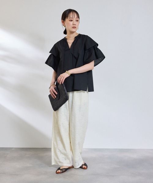ワイドパンツ パンツ サマ美え レースイージーパンツ「CROSS FUNCTION/クロスファンクション」 レディースの画像
