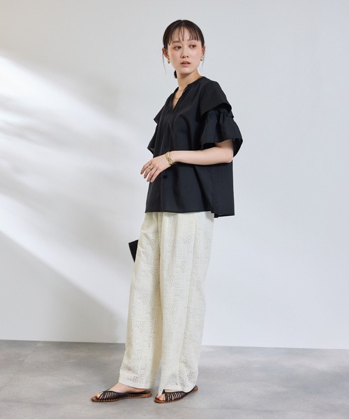 ワイドパンツ パンツ サマ美え レースイージーパンツ「CROSS FUNCTION/クロスファンクション」 レディースの画像
