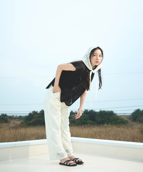ワイドパンツ パンツ サマ美え レースイージーパンツ「CROSS FUNCTION/クロスファンクション」 レディースの画像