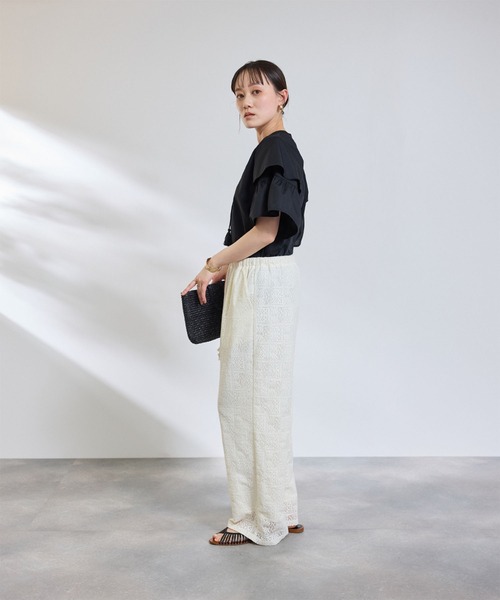ワイドパンツ パンツ サマ美え レースイージーパンツ「CROSS FUNCTION/クロスファンクション」 レディースの画像