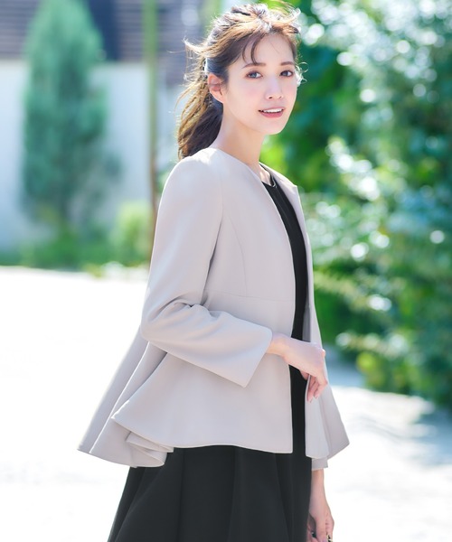 「Flolia」 ノーカラージャケット L ブラック レディース_画像3