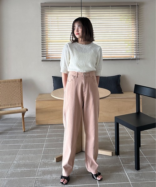 フリルセットブラックダメージデニムパンツ　emmy スリムフレアダメージデニムパンツ[品番：MKSW0062235]｜EVRIS