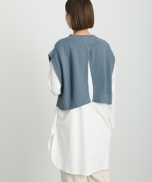 SOMEYA バックスリットショートベスト ベスト レディース 鹿の子編みバルキーバックスリットショートベスト春