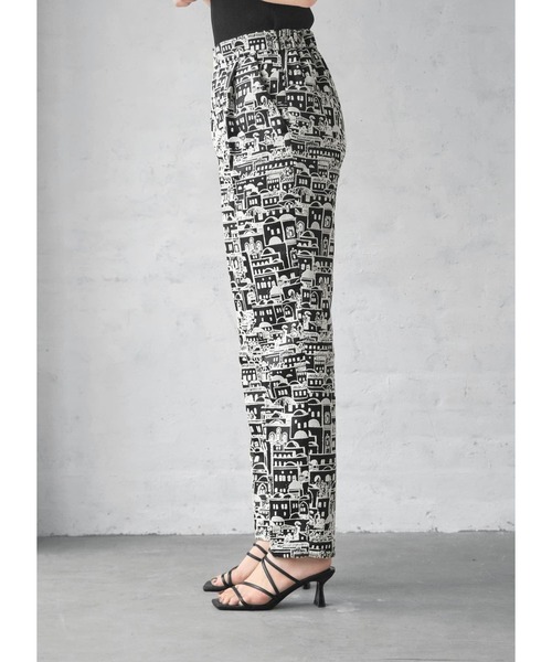 パンツ 【LUXE】ジャガード2トーンシティ柄タックパンツ LUXE STYLE ポリエステル