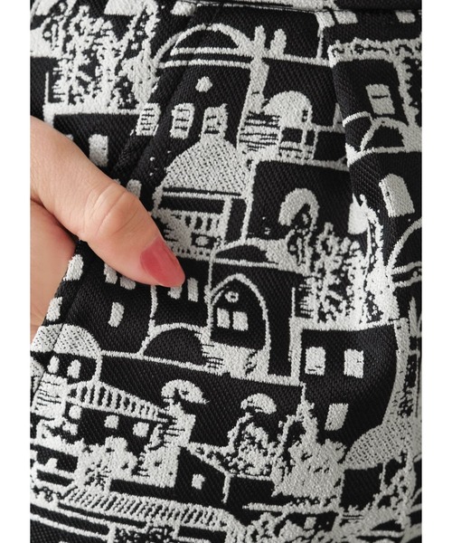 パンツ 【LUXE】ジャガード2トーンシティ柄タックパンツ LUXE STYLE ポリエステル