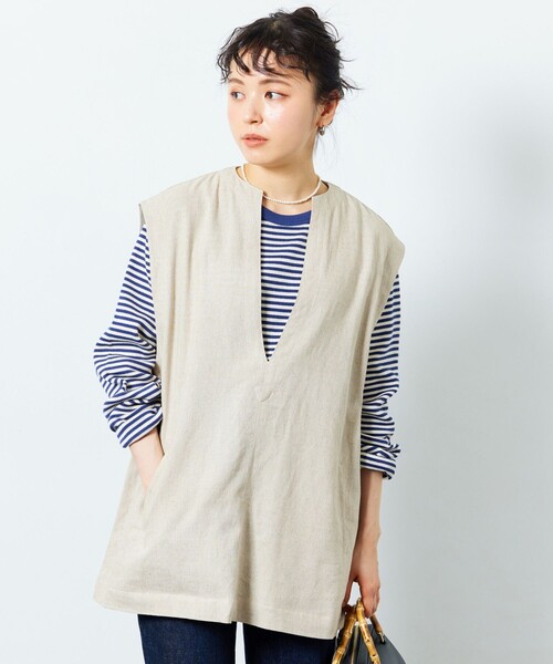 Loungdress リネン　ジレ　ベスト パル PAL 【Loungedress】リネンライクベスト （ivory
