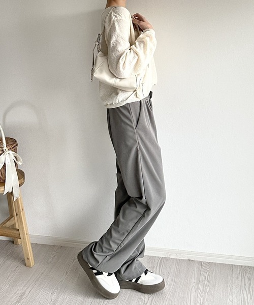 NEAT★シルク混ウール ハイウエスト タック入スラックスパンツ テーパード S スラックス パンツ ハイウエストウールライクカラータック