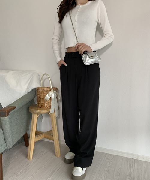 スコットクラブ購入 ハイウエスト タック入りパンツ キレイ目 She's Closet スラックス パンツ ハイウエストタック入りワイド