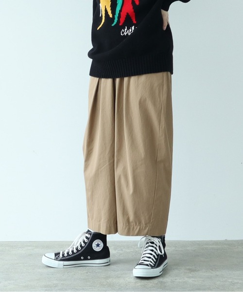 ワイドパンツ パンツ 80/2強撚コットン　ギャバゴムタックパンツ レディースの画像
