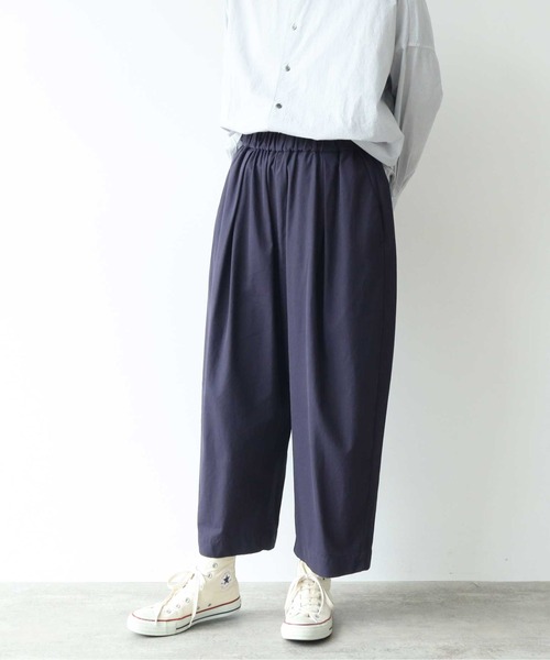 yuni パンツ 80/2強撚コットン ギャバゴムタックパンツ レディース