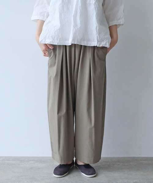 yuni パンツ 80/2強撚コットン ギャバゴムタックパンツ レディース