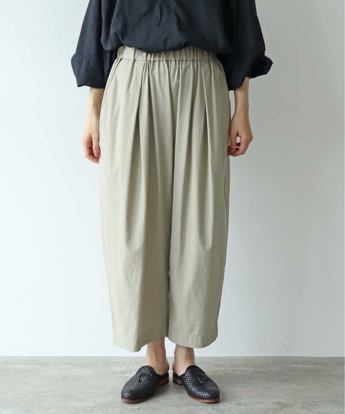 ワイドパンツ パンツ 80/2強撚コットン　ギャバゴムタックパンツ レディースの画像