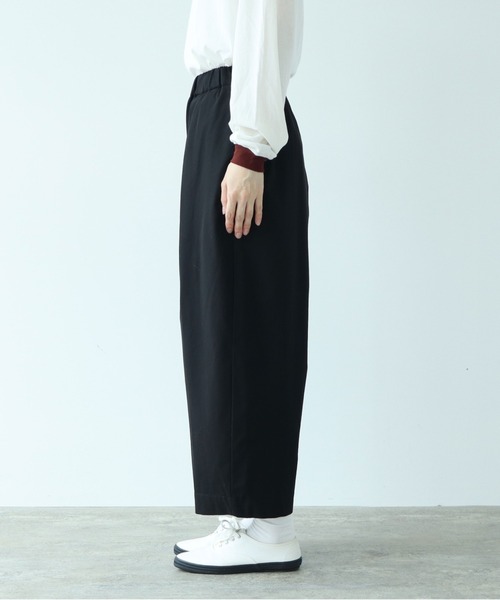 ワイドパンツ パンツ 80/2強撚コットン　ギャバゴムタックパンツ レディースの画像