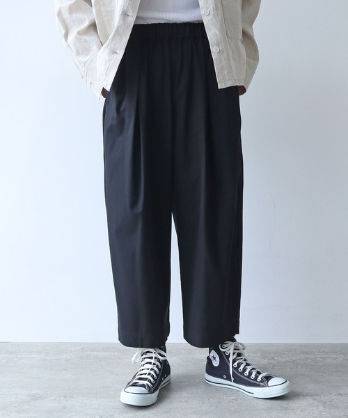 ワイドパンツ パンツ 80/2強撚コットン　ギャバゴムタックパンツ レディースの画像