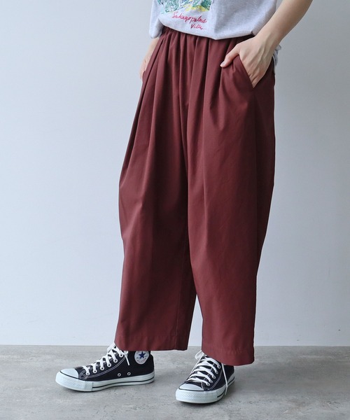 パンツ Yumi yuni パンツ 80/2強撚コットン ギャバゴムタックパンツ