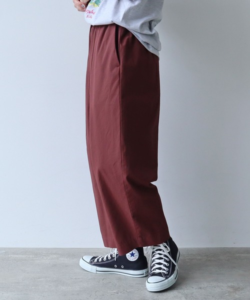 ワイドパンツ パンツ 80/2強撚コットン　ギャバゴムタックパンツ レディースの画像