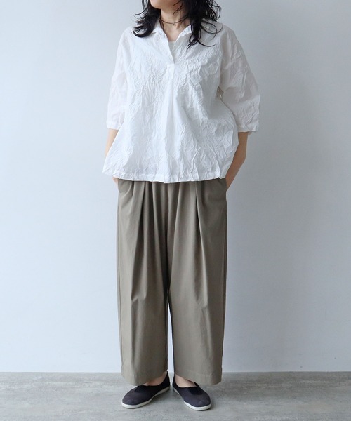 yuni　強撚綿ビッグチェックギャザーパンツ yuni（ユニ ）の「ブロックチェック ワイドギャザーパンツ