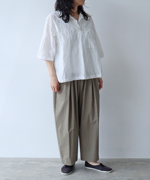 パンツ Yumi yuni パンツ 80/2強撚コットン ギャバゴムタックパンツ