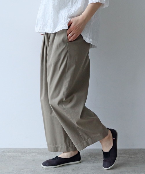 △80/2強撚コットン　ギャバゴムタックパンツ　グレー AMBIDEX Store △80/2強撚コットン ギャバゴムタックパンツ(F