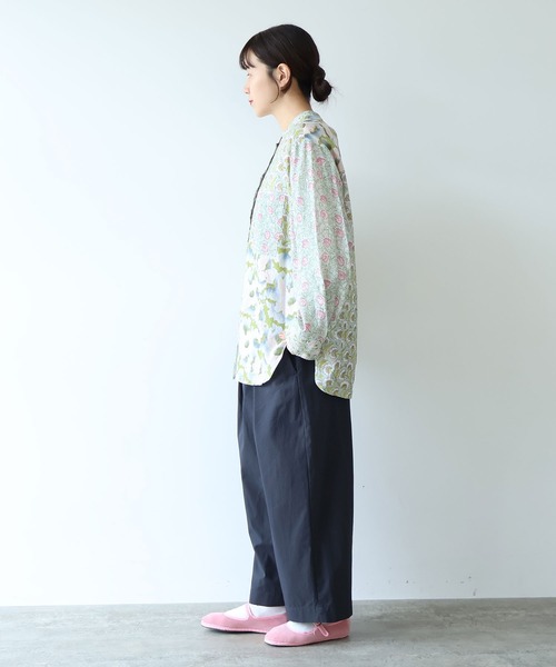 ワイドパンツ パンツ 80/2強撚コットン　ギャバゴムタックパンツ レディースの画像