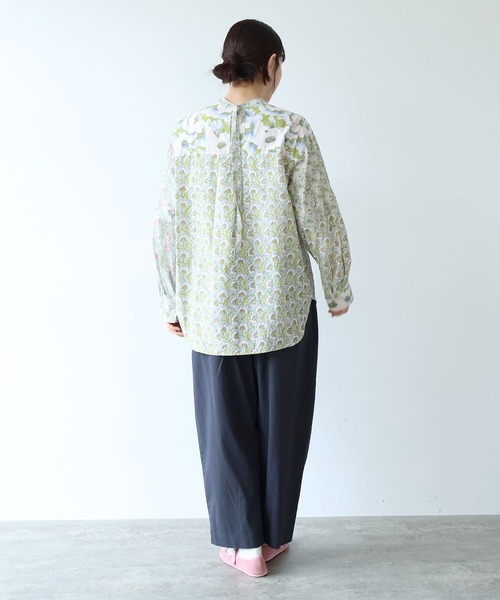 ワイドパンツ パンツ 80/2強撚コットン　ギャバゴムタックパンツ レディースの画像