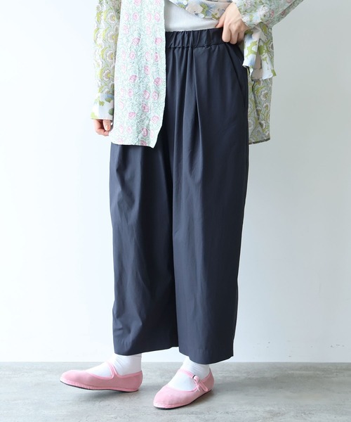 ワイドパンツ パンツ 80/2強撚コットン　ギャバゴムタックパンツ レディースの画像