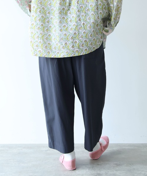 ワイドパンツ パンツ 80/2強撚コットン　ギャバゴムタックパンツ レディースの画像