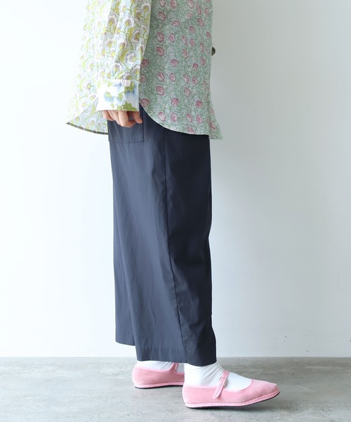 ワイドパンツ パンツ 80/2強撚コットン　ギャバゴムタックパンツ レディースの画像