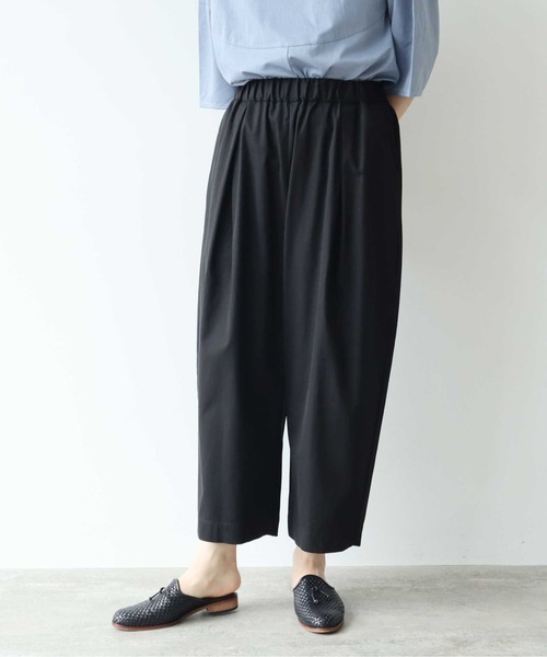 ワイドパンツ パンツ 80/2強撚コットン　ギャバゴムタックパンツ レディースの画像