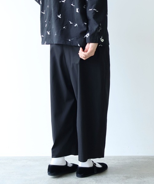 yuni パンツ 80/2強撚コットン ギャバゴムタックパンツ レディース