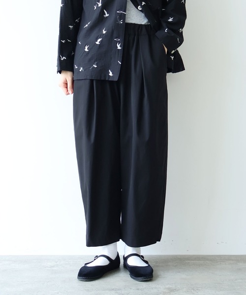 yuni パンツ 80/2強撚コットン ギャバゴムタックパンツ レディース