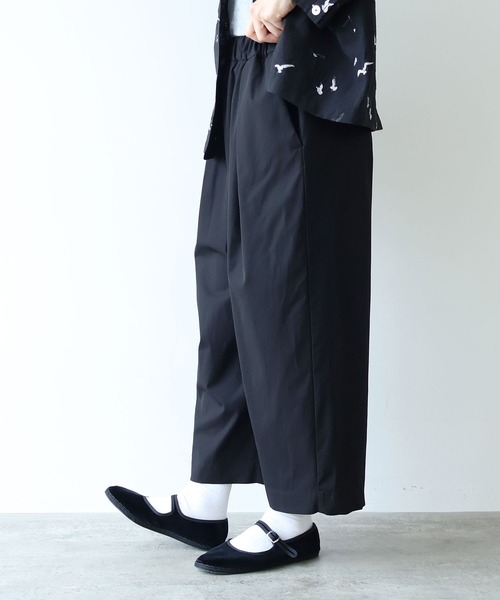 ワイドパンツ パンツ 80/2強撚コットン　ギャバゴムタックパンツ レディースの画像