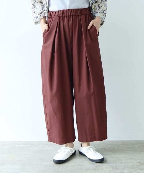 yuni ワイドパンツ パンツ 80/2強撚コットン ギャバゴムタックパンツ