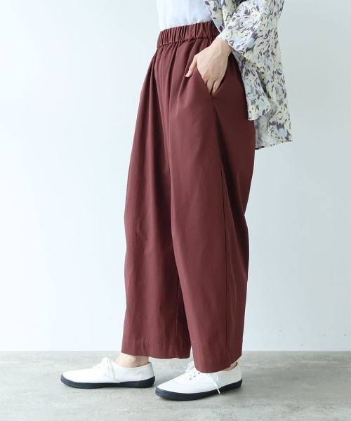 yuni ワイドパンツ パンツ 80/2強撚コットン ギャバゴムタックパンツ