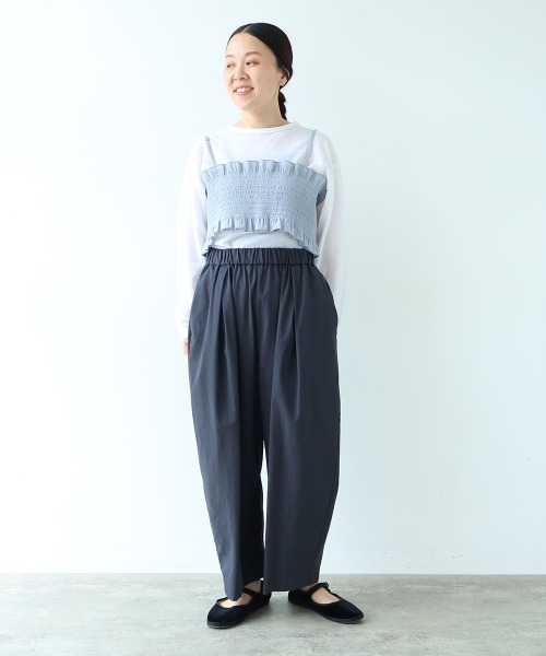 yuni ワイドパンツ パンツ 80/2強撚コットン ギャバゴムタックパンツ