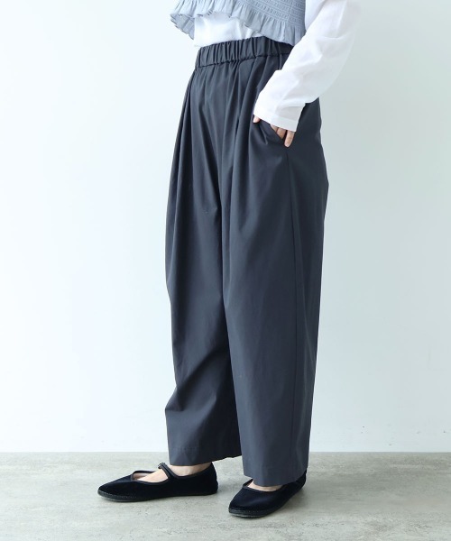 yuni ワイドパンツ パンツ 80/2強撚コットン ギャバゴムタックパンツ