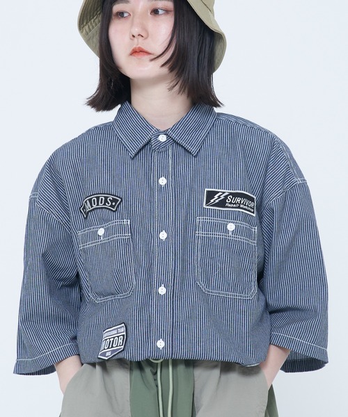CORISCO（コリスコ） シャツ シャンブレー・ヒッコリー 半袖ワッペン