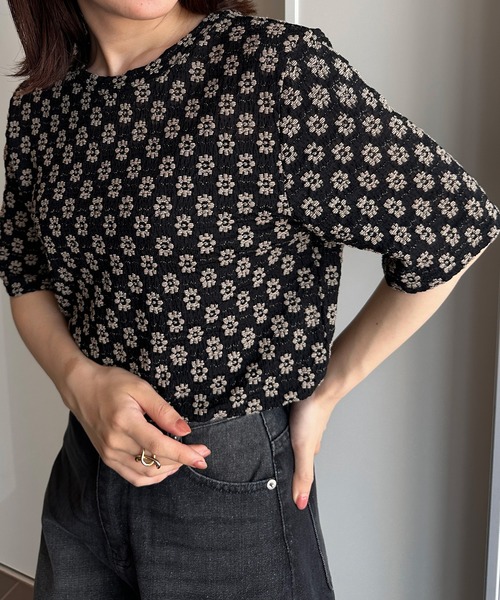 RANAN（ラナン） tシャツ フラワーレースコンパクトTシャツ レディース