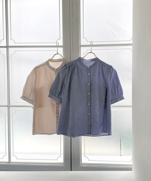 美品✨パラスパレス バンドカラーシャツ 半袖 コットン ブラウス シェルボタン 美品✨パラスパレス バンドカラーシャツ 半袖 コットン ブラウス