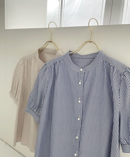 ✨美品✨パラスパレス コットン シャツ ブラウス バンドカラー シェルボタン F 美品✨パラスパレス バンドカラーシャツ 半袖 コットン ブラウス