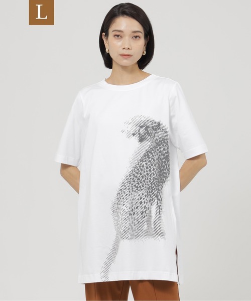 tシャツ 「L」「接触冷感」「ウォッシャブル」グラデーションチータープリントプルオーバーロングカットソー レディース