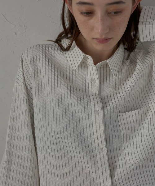 MINERTE ブラウス シャツ 「MINERTE」bumpy stripe shirt / ぽこ MINERTE ブラウス シャツ 「MINERTE」bumpy stripe shirt / ぽこ