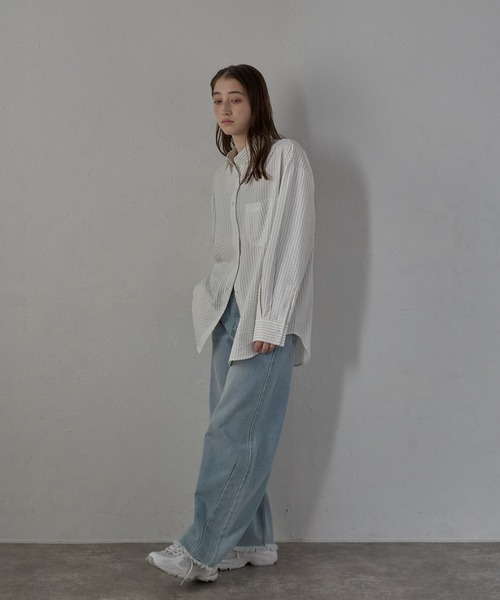 ブラウス シャツ BUMPY SHIRT レディース MINERTE ブラウス シャツ 「MINERTE」bumpy stripe shirt / ぽこ