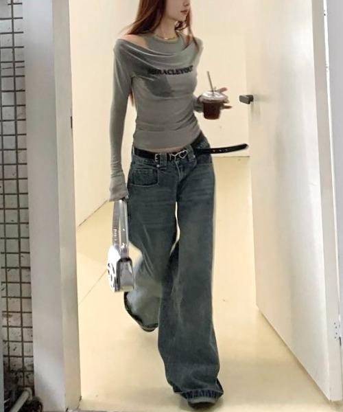 LADY LIKE tシャツ レイヤード風2WAYオフショルトップス