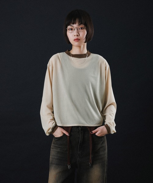 tシャツ SHEER RINGER CROPPED LONG SREEVE レディース メンズ